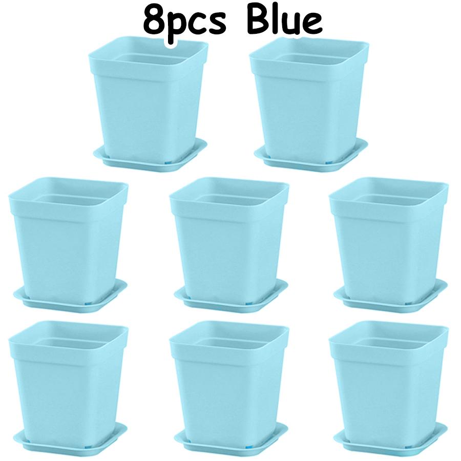 

8Pcs Color Stackable Square Plastic Flower Pots with Drainage Trays Succulent Nursery Pots for Home Office Desktop Balcony Decor