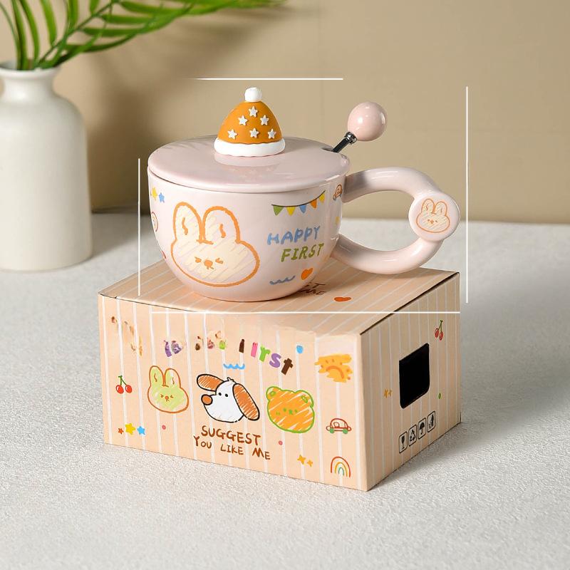 

Особенно красивая чашка для завтрака с крышкой и ложкой, с высоким внешним видом, высокой термостойкостью, керамическая, для микроволновой печи, чашка для заваривания овсянки 400ml