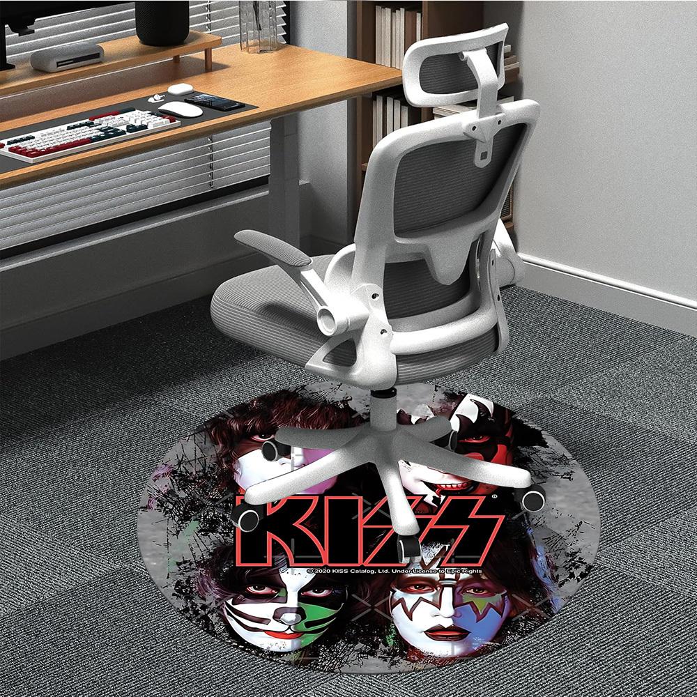 1PC KISS Band Merchandise Office Round Rug - Perfect for Office or Study Decor, Machine Washable, Non-Slip Backing, Decorative Floor Mat