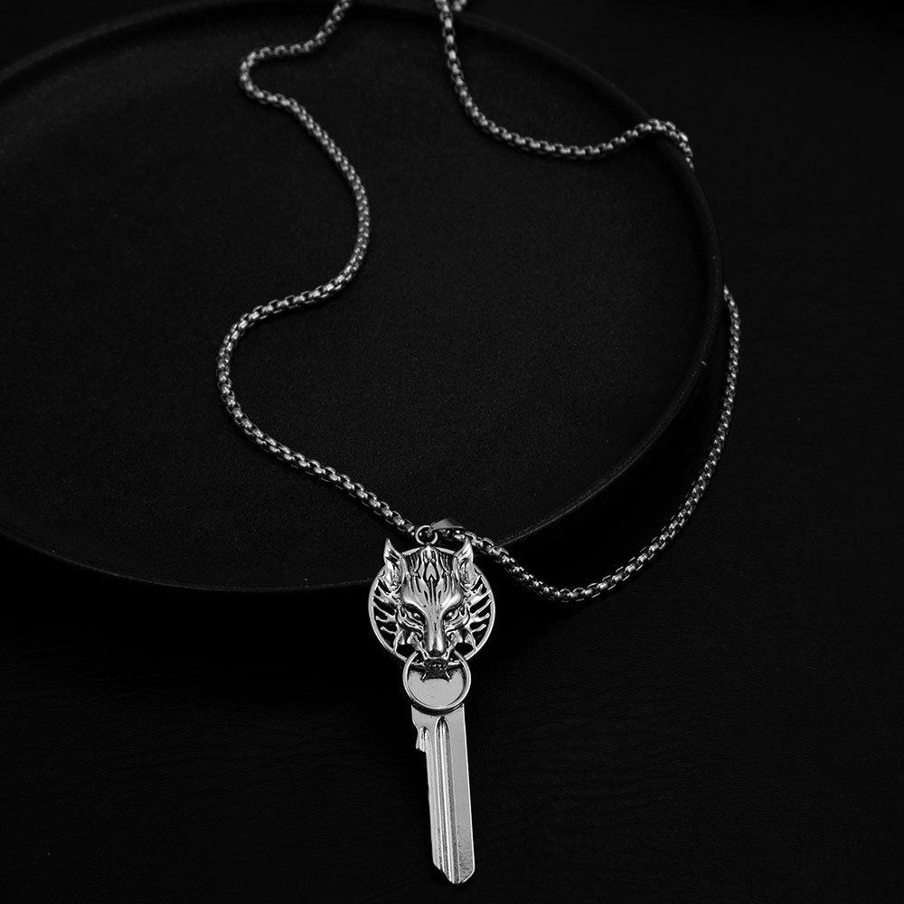 Anime Fantasy Wolf Head Necklace Pendant - Unisex Trendy Accessory for Hoodies and Sweaters