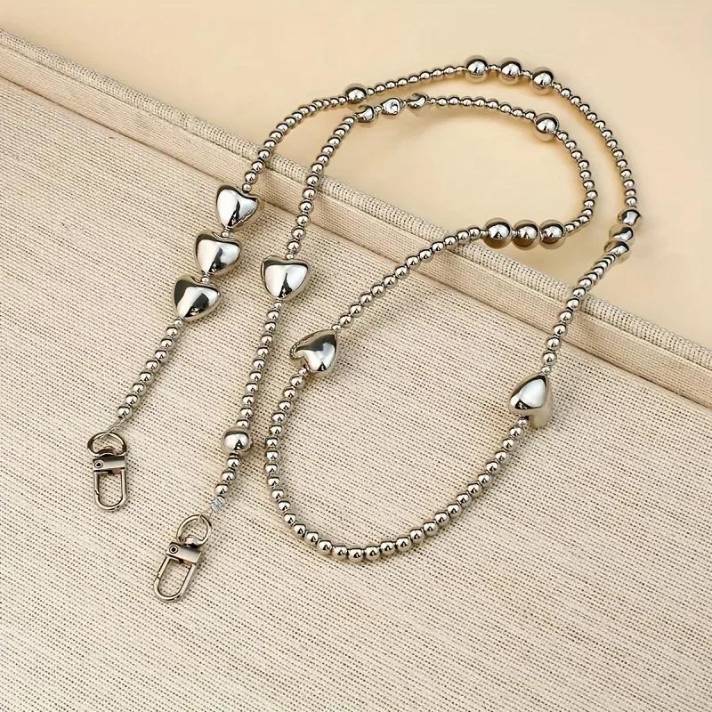 Silver Color Heart-Shaped Beaded Crossbody Phone Chain, Anti-Lost Creative Bag Strap Replacement, Versatile Design for All Occas