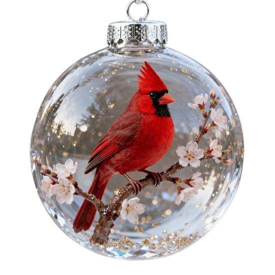 Nature's Birds Crystal Glass Ornament Clear Plastic Bird Christmas Ball Ornament Xmas Tree Memorial Gifts for Holiday Indoor Home Decor