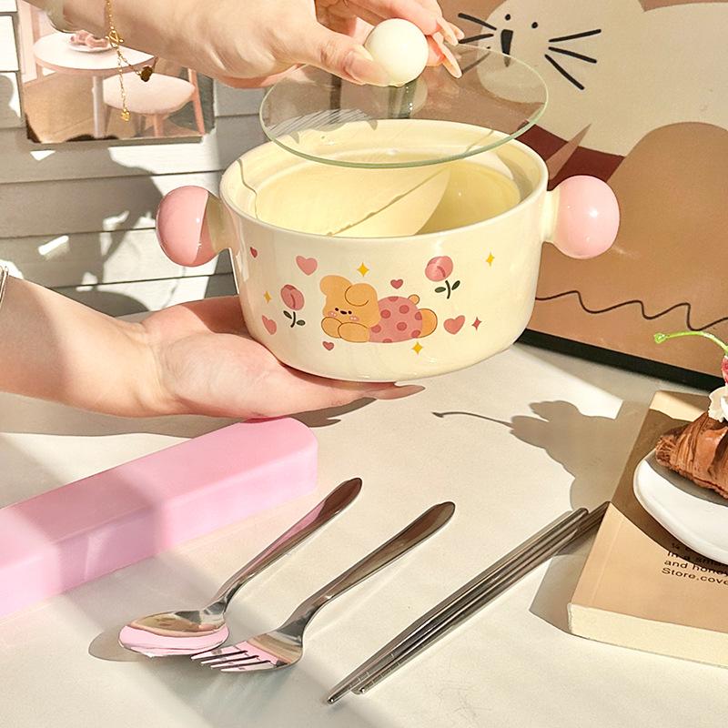 High-value Cute Puppy Instant Noodle Bowl with Lid, Large-capacity Dormitory Students Playing Rice Bowl, Microwave Oven, Snail Noodle Bowl