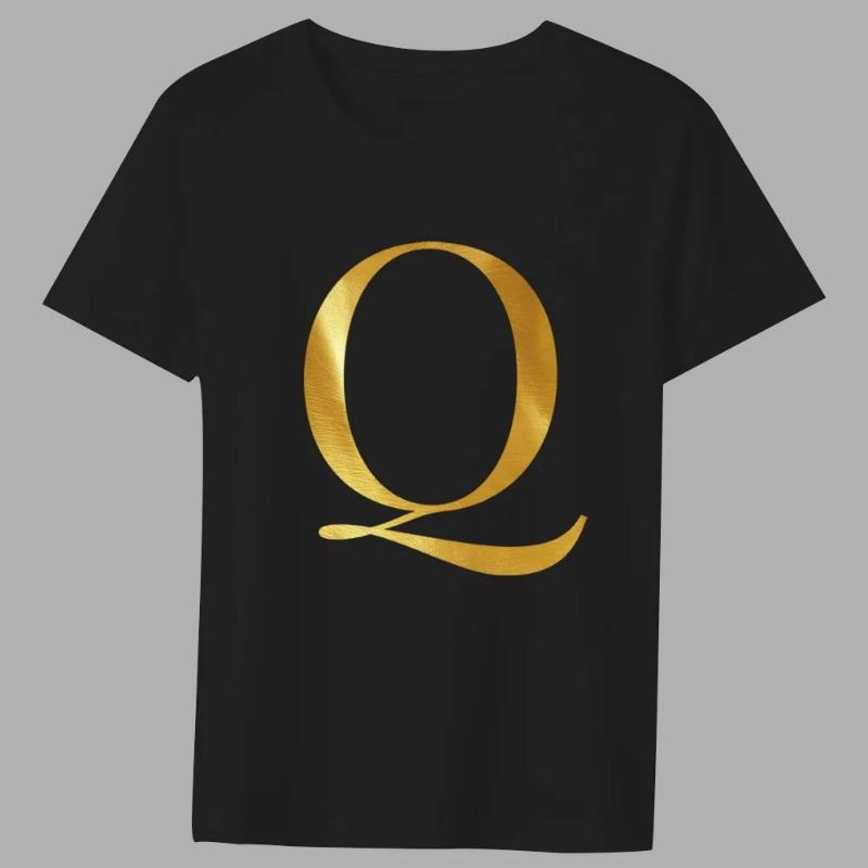 Fashion T-shirt Black Men's 26 English Letters Gold Printing Pattern Series Casual Round Neck Commuter Comfortable Top T-Shirts Men’s