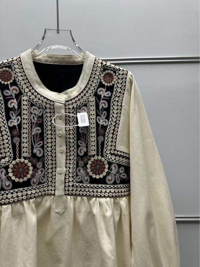 Camicia Larga Ricamata Francese Stile Bohemien con Maniche a Lanterna