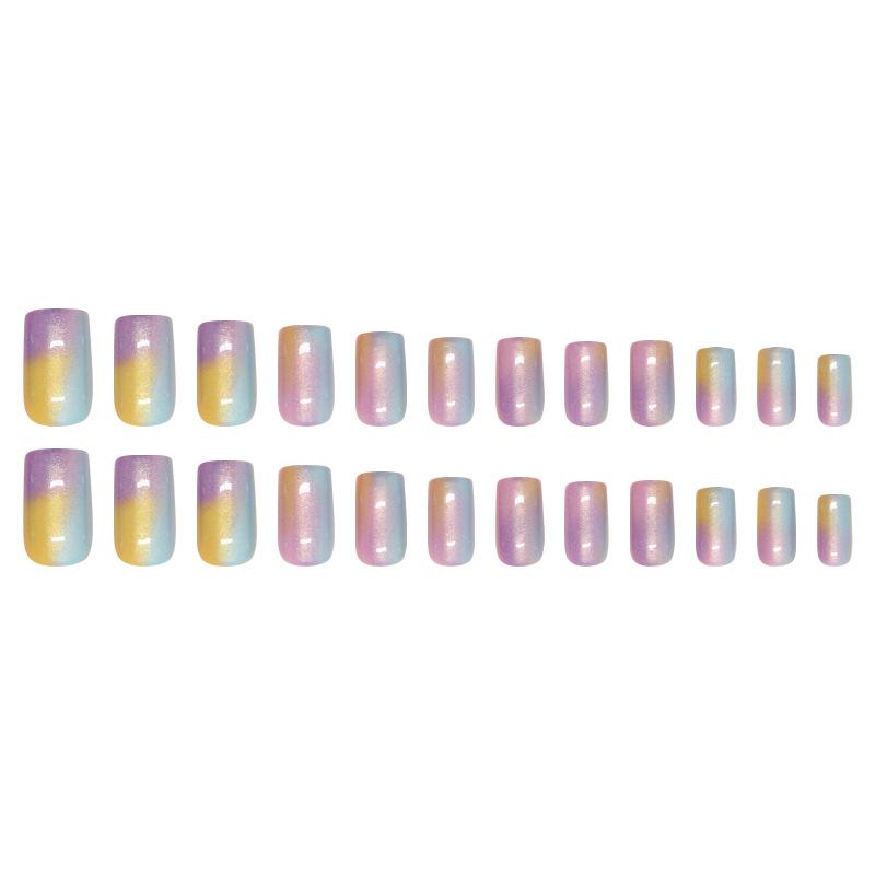Künstliche Nägel Einfach zu tragen Nagel Rosa Lila Regenbogen Batik Künstliche Nägel Süße Abnehmbare Nail Art Tabletten 24 Stück