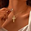Cross Zircon Pendant Necklace for Women, 18k Gold Plated Clavicle Chain Necklace Religion Jewelry