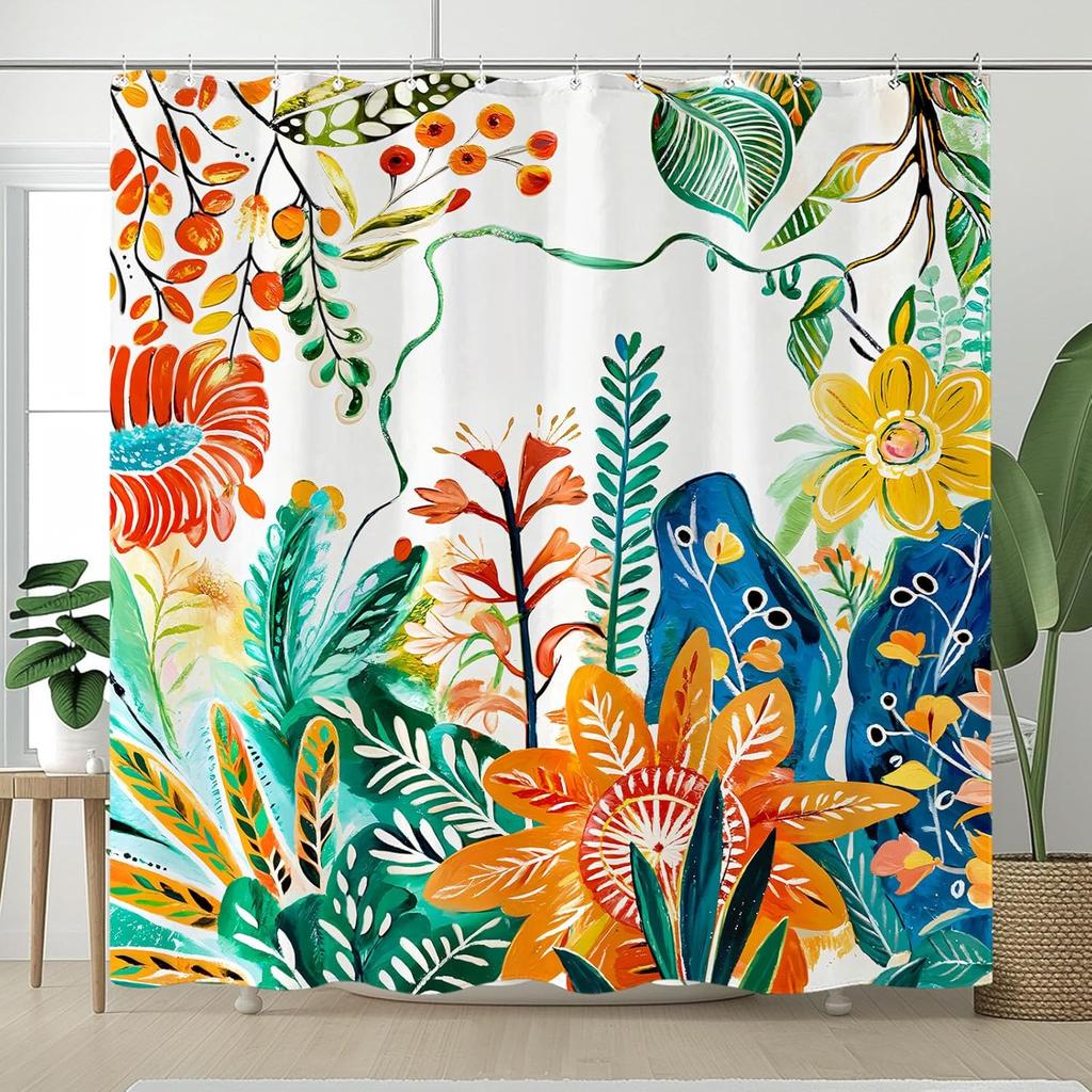 Boho Butterfly and Floral Shower Curtain White Boho Nature Shower Curtain Waterproof Flower Shower Curtains for Bathroom Decor