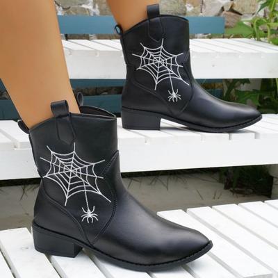 Cizme de damă pentru toamnă și iarnă cu vârf ascuțit, tocuri pătrate, lungime până la mijlocul gambei, broderie, stil retro britanic, botine