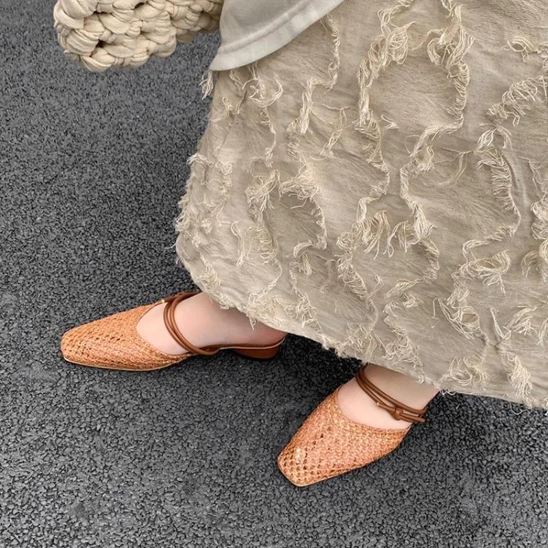 Women's Fashion Slippers Mesh Upper Square Toe Cover Toe Shoes Women Dress Daily Commute Breathable French Zapatillas De Mujer