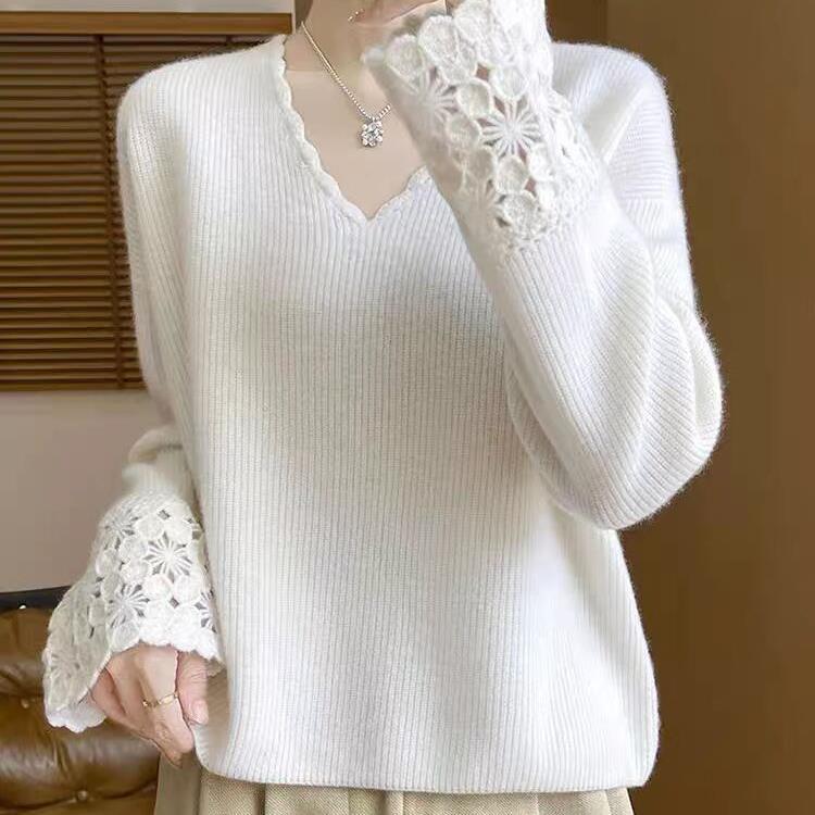 

Women s V-neck Hollow Knitted Pullover Sweater In Autumn and Winter New Fashionable and Versatile Loose Cashmere Base Shirt 2XL червоний