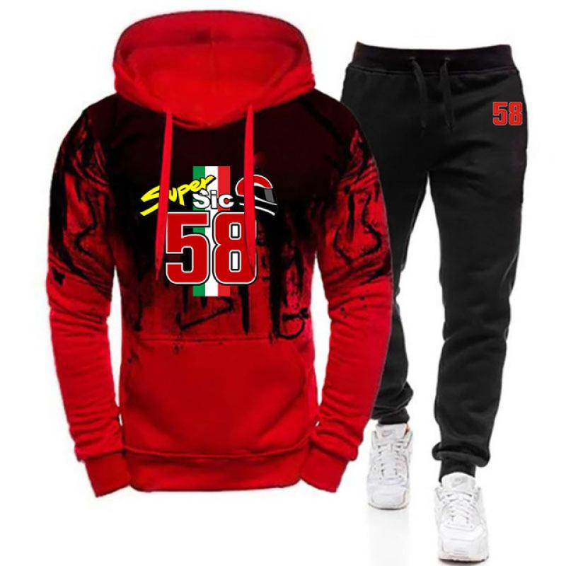 2023 Uomo Nuovo Primavera Autunno 58 Super Sic Marco Simoncel Tuta Sportiva alla Moda Due Pezzi Felpa con Cappuccio Gradient Top in Pile e Pantaloni