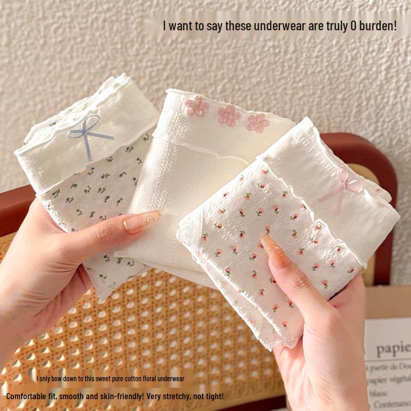 10A Antibacterial Women's Mid-Waist Floral Cotton Panties - Breathable, Skin-Friendly, Comfortable Korean Style Hip-Lifting Design