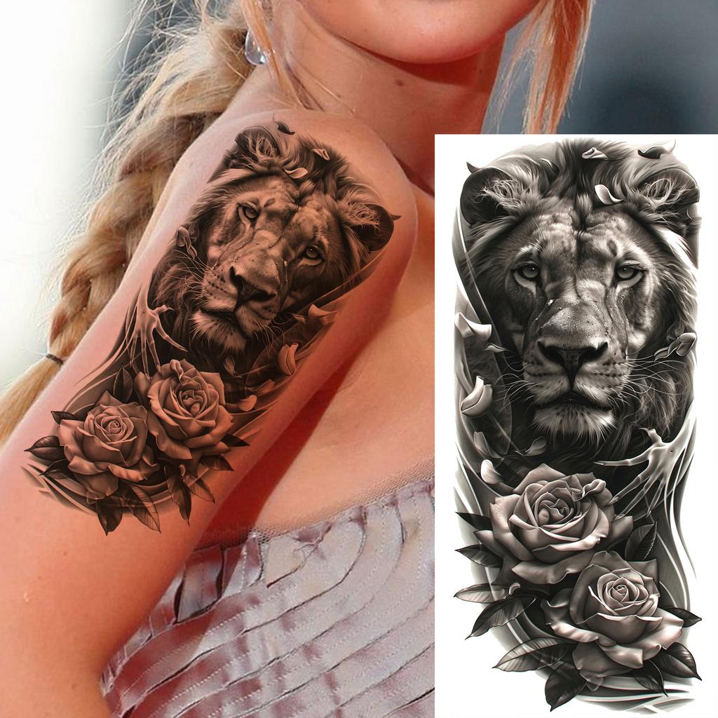 1 Sheet Realistic Fake Tiger Temporary Tattoos Sticker For Men Women Adults Water Transfer Transferable Tattoo Sleeve Waist Arm
