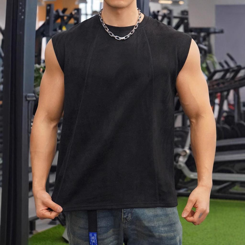 Summer Knitted Vertical Bar Fitness Sports Leisure Slim Fit Tank Top For Men Sleeveless Wide Shoulder Tank Top For Men