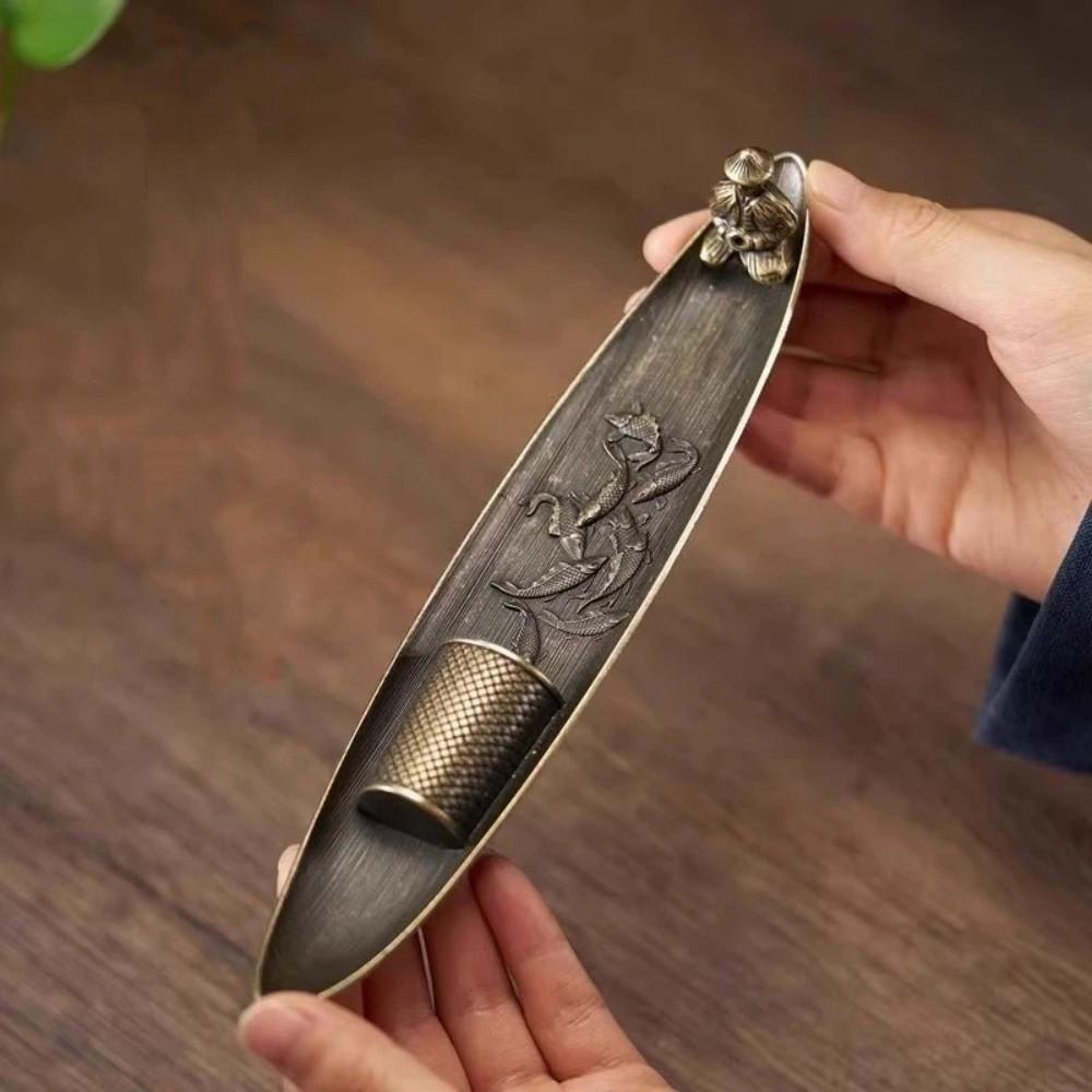 Unique Boat Shape Incense Holder Old Men Fishing Traditional Incense Burner Sturdy Metal Incense Stick Burner Tea Room