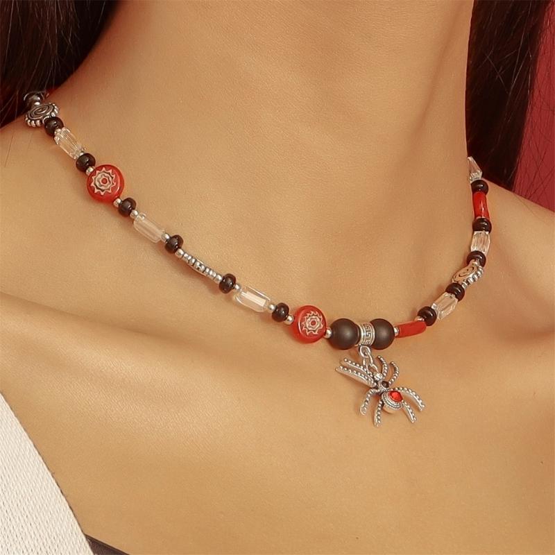 Diamonds Spiders Exaggerated Clavicle Chain Female Temperament Handmade Beaded All-matched Crystal Stone Necklace
