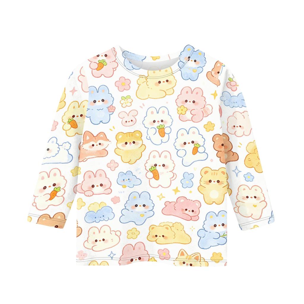 Kids Animal Print Crew Neck 3/4 Sleeve Casual T Shirt Soft Fabric Lightweight Comfortable Fit for Everyday Wear