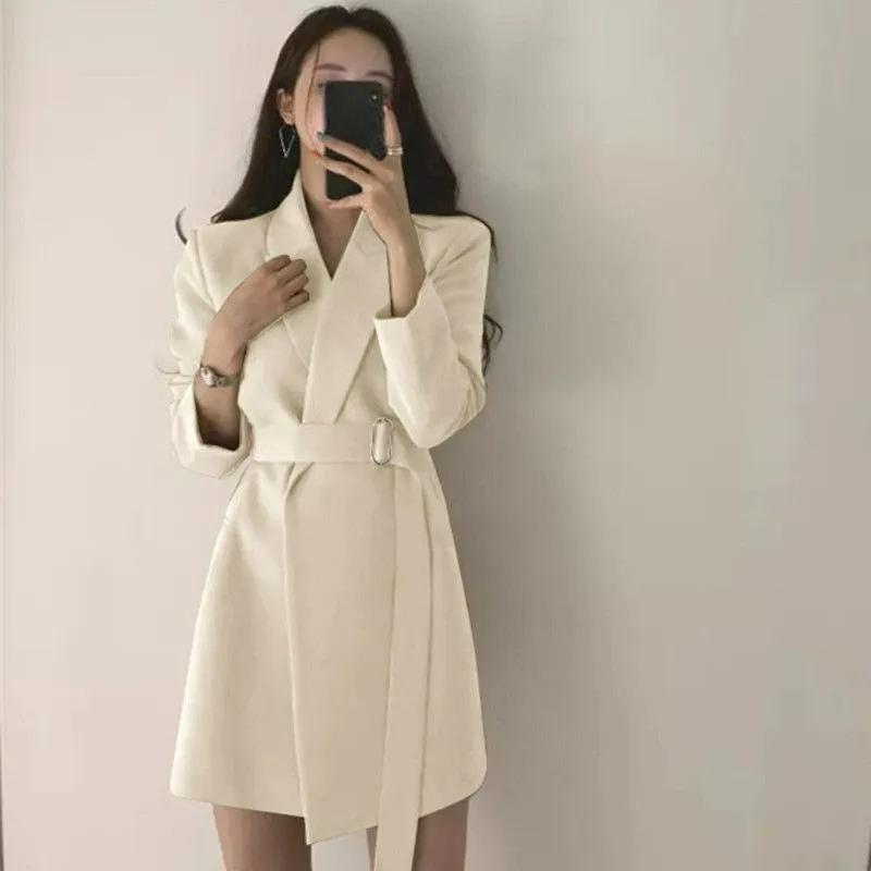 Suit Spring and Autumn Temperament Slim Slimming Mid-length Belted Suit Jacket Women