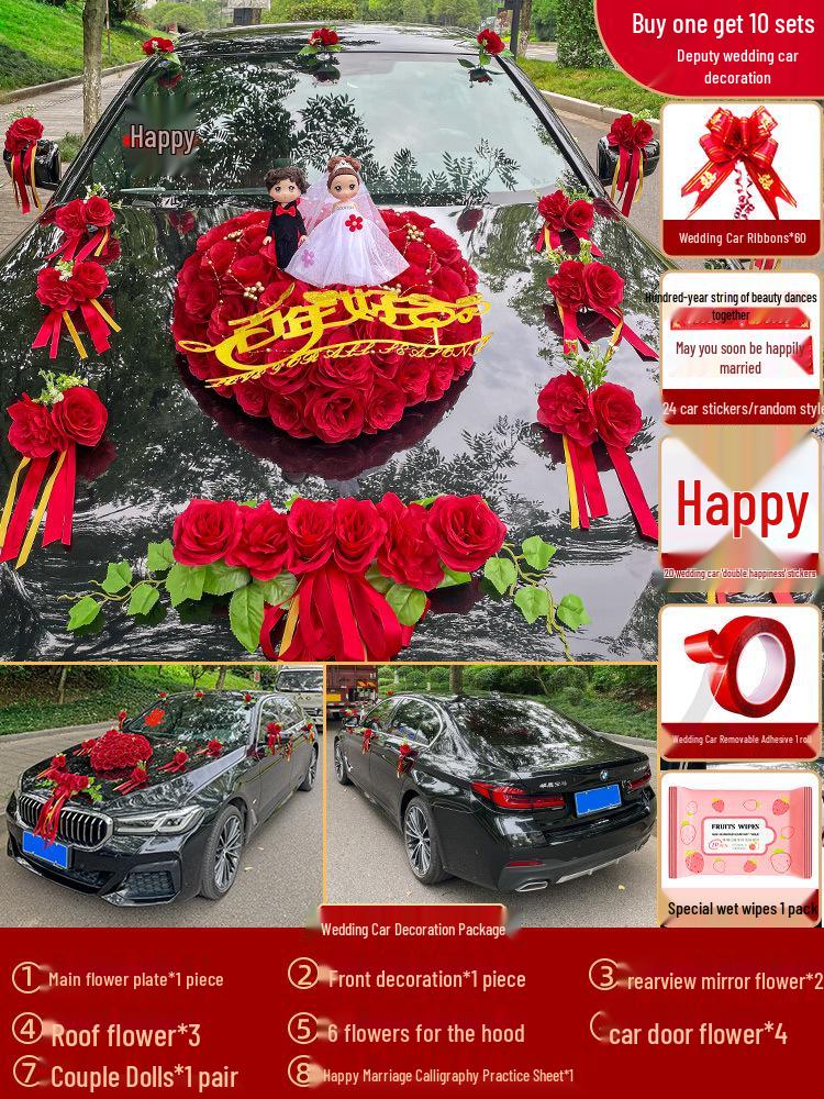 2024 Complete Wedding Car Decoration Set with Suction Cup Attachment