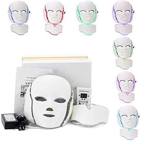 Photon Skin  Neck Mask, LED Photon Red Blue Green Therapy 7 Color Light Treatment Anti Aging Spot Removal Wrinkles Whitening Facial Skin Care Mask,