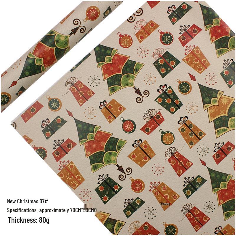 Feestelijk Cadeaupapier Set: Cartoon Kerst & Nieuwjaar Ontwerp met Tissuepapier