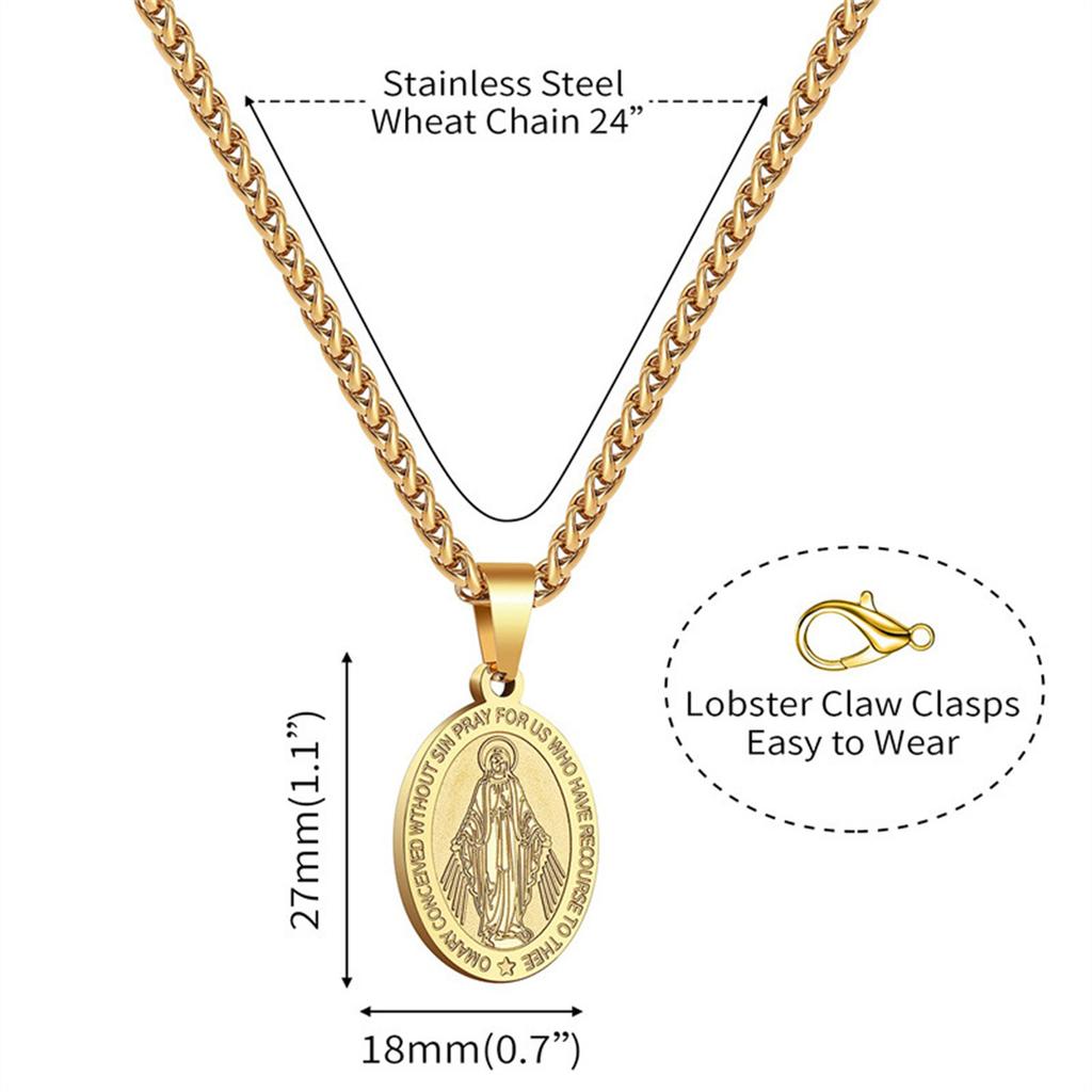 Collana con Pendente della Vergine Maria per Uomo Medaglia Miracolosa Accessorio in Acciaio Inossidabile