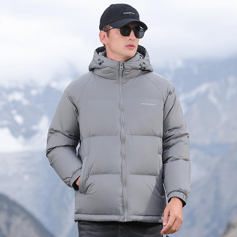 Winterjacke mit Kapuze für Herren: Dicker, warmer Freizeitmantel mit 90 % weißer Entendaune