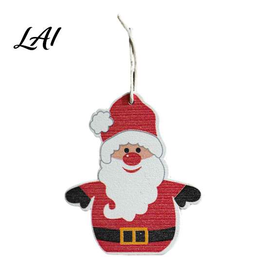 Classic Red White Decorations Christmas Tree Wooden Pendant Vintage Cartoon Ornament with Lanyards Heart Star Shaped Pendants Lightweight