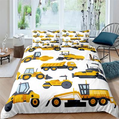 Boys Cartoon Car Bedding Set Full Construction Vehicles Comforter Cover Kids Cartoon Machinery Truck Soft Polyester Duvet Cover