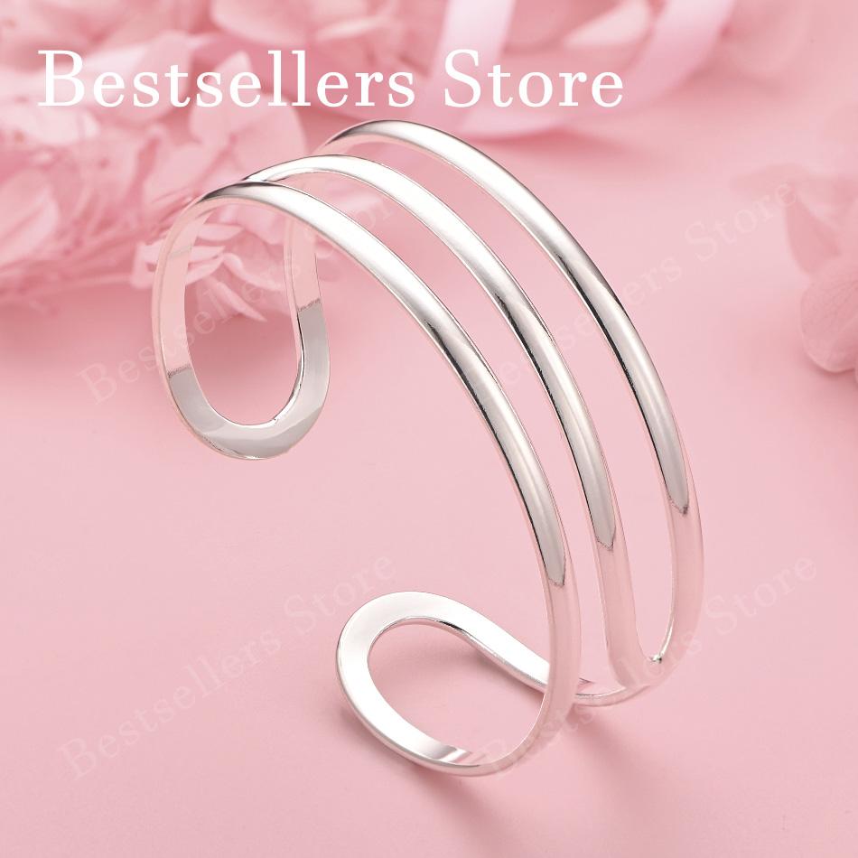 Elegant 925 Sterling Silver Opening Exquisite Multi-layer Bracelet for Women's Fashion Parties and Wedding Accessories