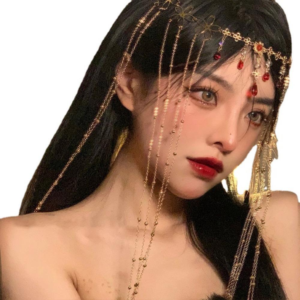 Vintage Crystal Long Tassel Forehead Ornament Headband Tassel Eyebrow Center Pendant Hair Ornament