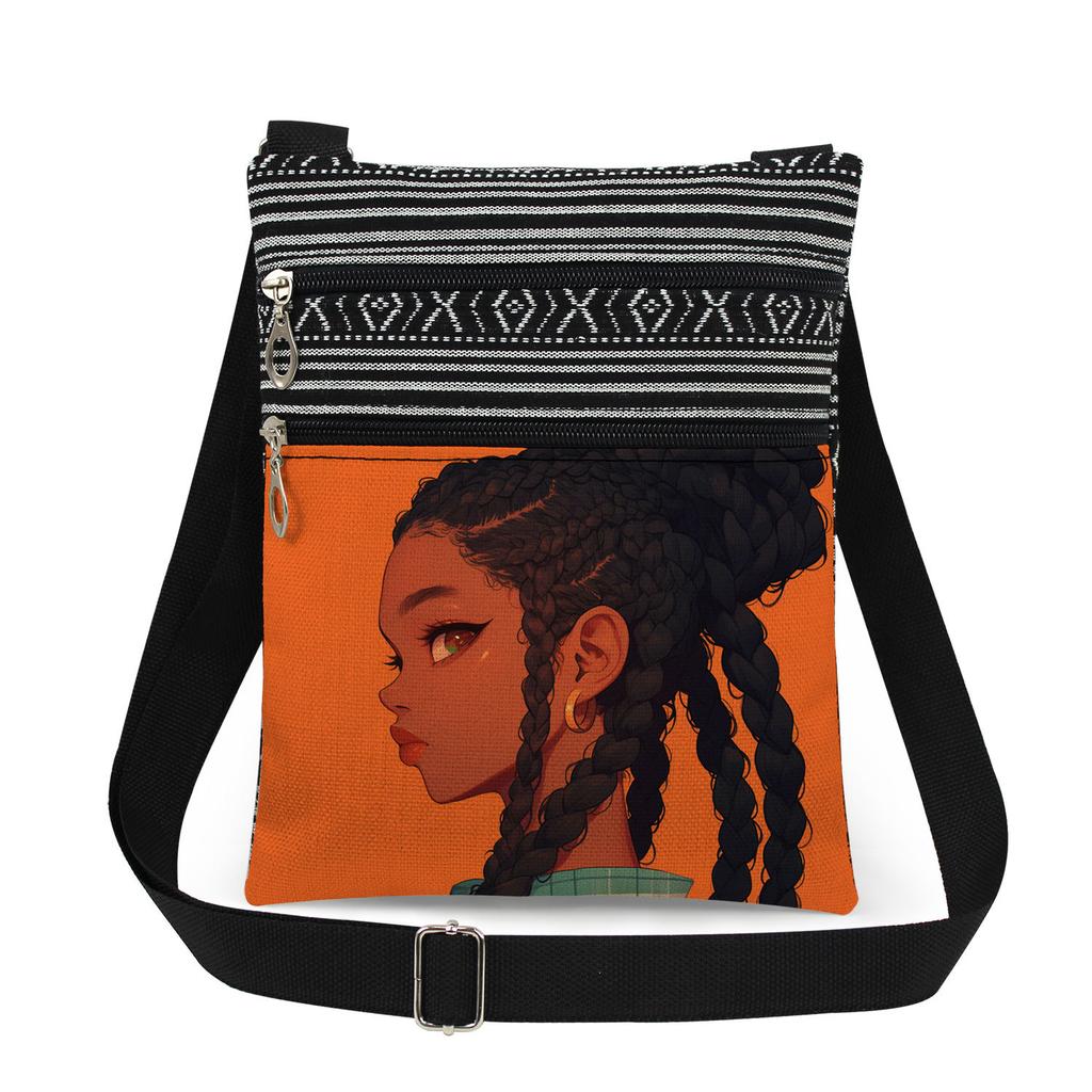 1PC Black Girl Print Tote Bags Women Shoulder Handbags Postman Package 6898