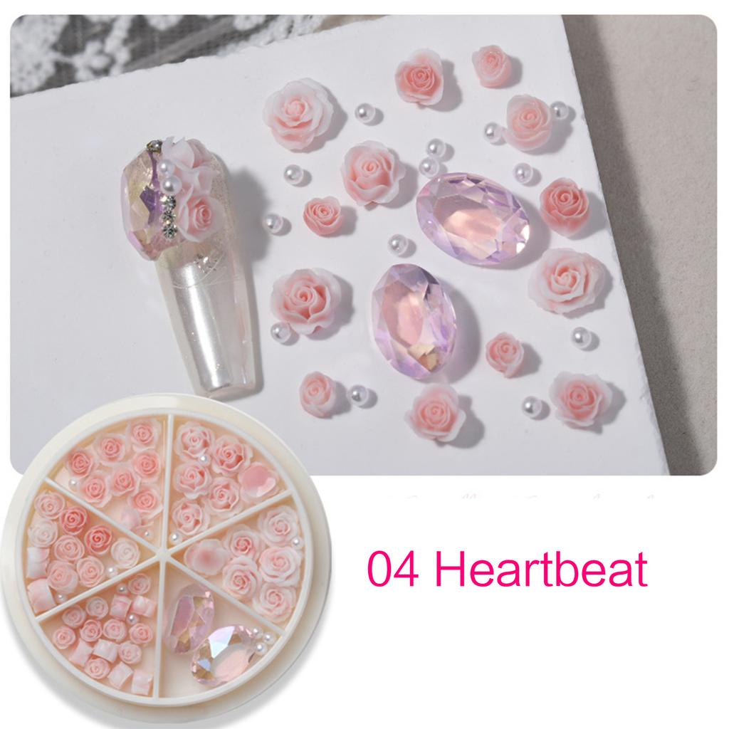 Rose Flowers Nail Charms 3D Flowers Nail Art Charms Round Pearls Nail Charms DIY Nail Art Supplies Manicure Accessories