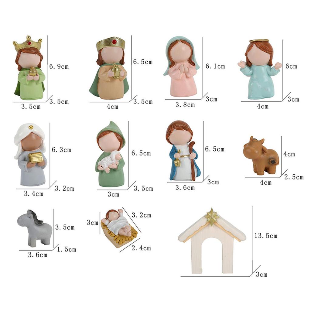 12Pcs Cartoon Holy Family Nativity Scene Set Holiday Decor Resin Craft