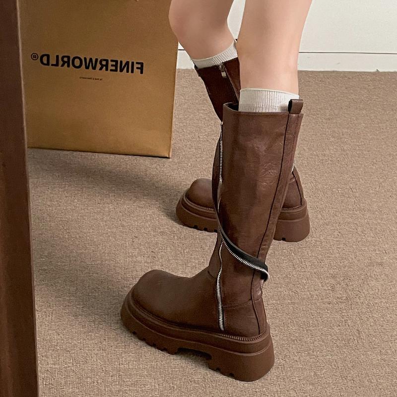 Fashion Winter Platform Chunky Woman Knee High Boot Fashion Side Zippers Height Increase Shoes Punk Style Ladies Knight Long Booties