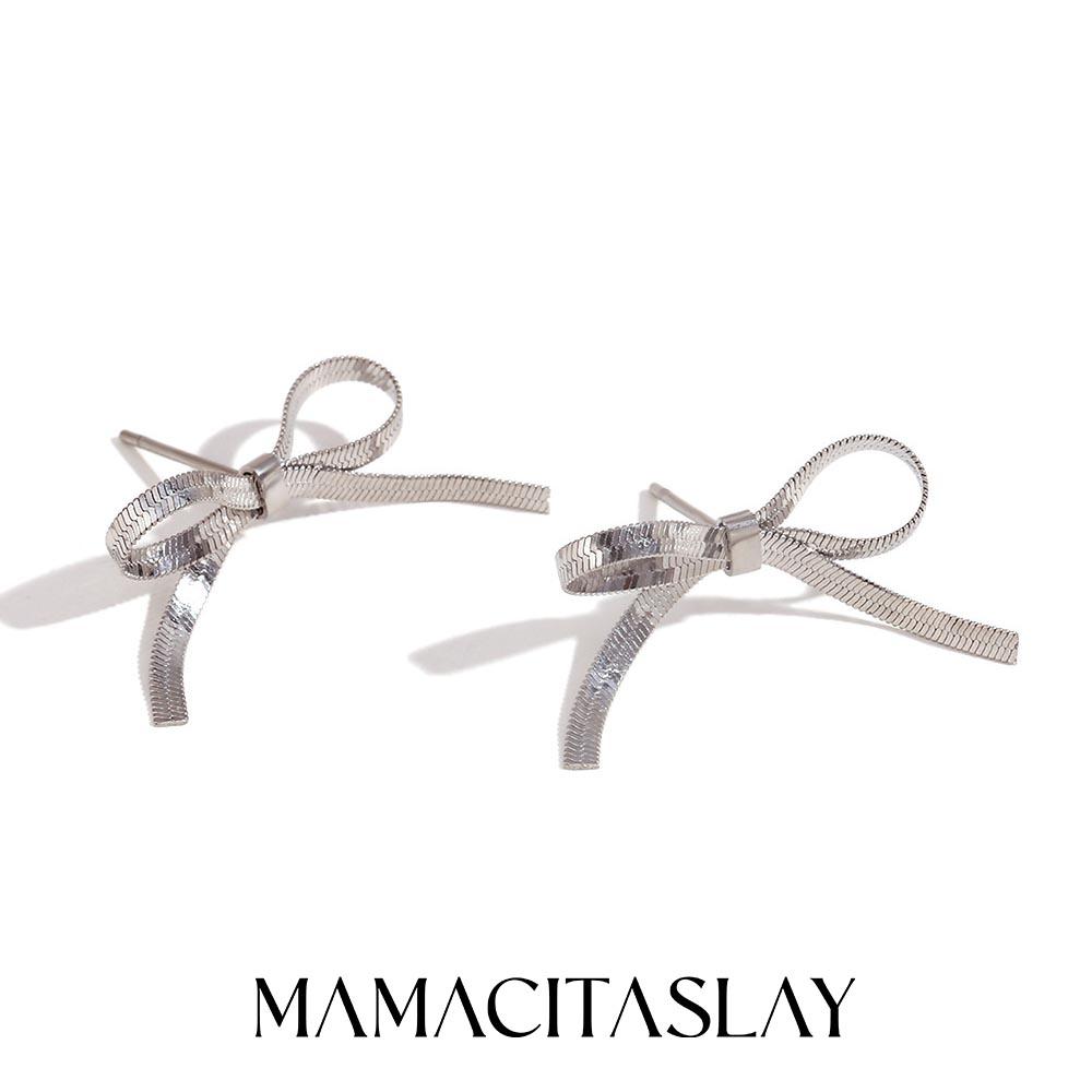 

MamacitaSlay Stainless Steel Blade Chain Bowknot Tassel Earrings Anniversary Waterproof Jewelry Women s Sweet Earrings Gift