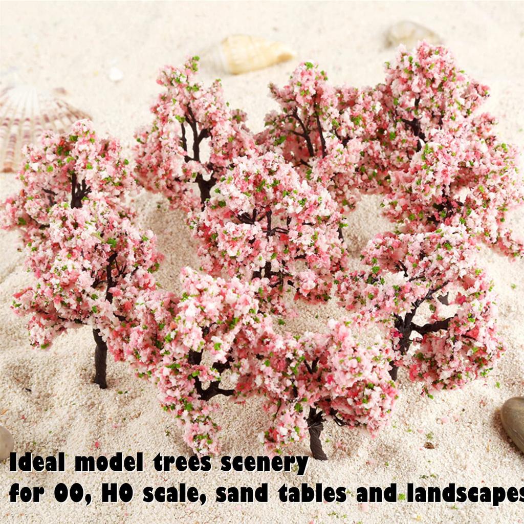10pcs Diorama Trees Trees Pink Flowers Railway Model Model Trees Potted Landscape Decoration Scenery Collection Architectural Model Miniature Trees