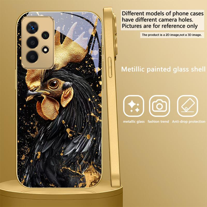 Brave Golden Rooster For Samsung A 01 52S A04 A05S A10 A12 A13 22 23 24 36 42 M02 Note 10 20Ultra 8 9 Golden glass phone case