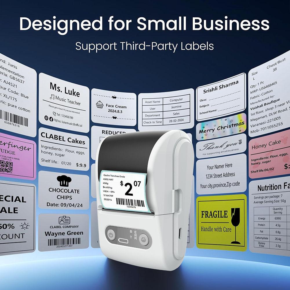 Thermal Label Printer Handheld Pocket Printer Bluetooth-Compatible Label Machine Pocket Sticker Printer for Office Home Business