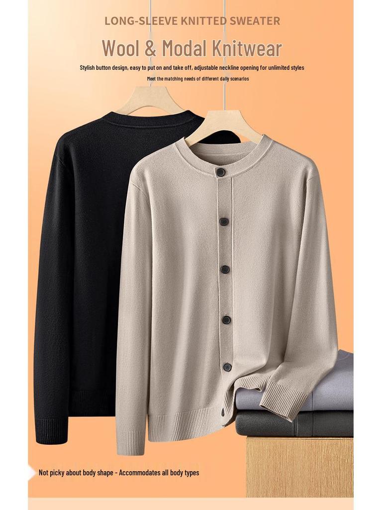 2025 Men's Wool Modal Knit Cardigan: High-End Loose Fit, Casual Autumn/Winter Sweater