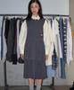 Ronron Heart Pocket Half Pleated Dress Gray