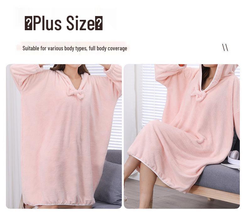 Women's Quick-Drying Hooded Coral Fleece Bathrobe for Spa, Sauna, and Home