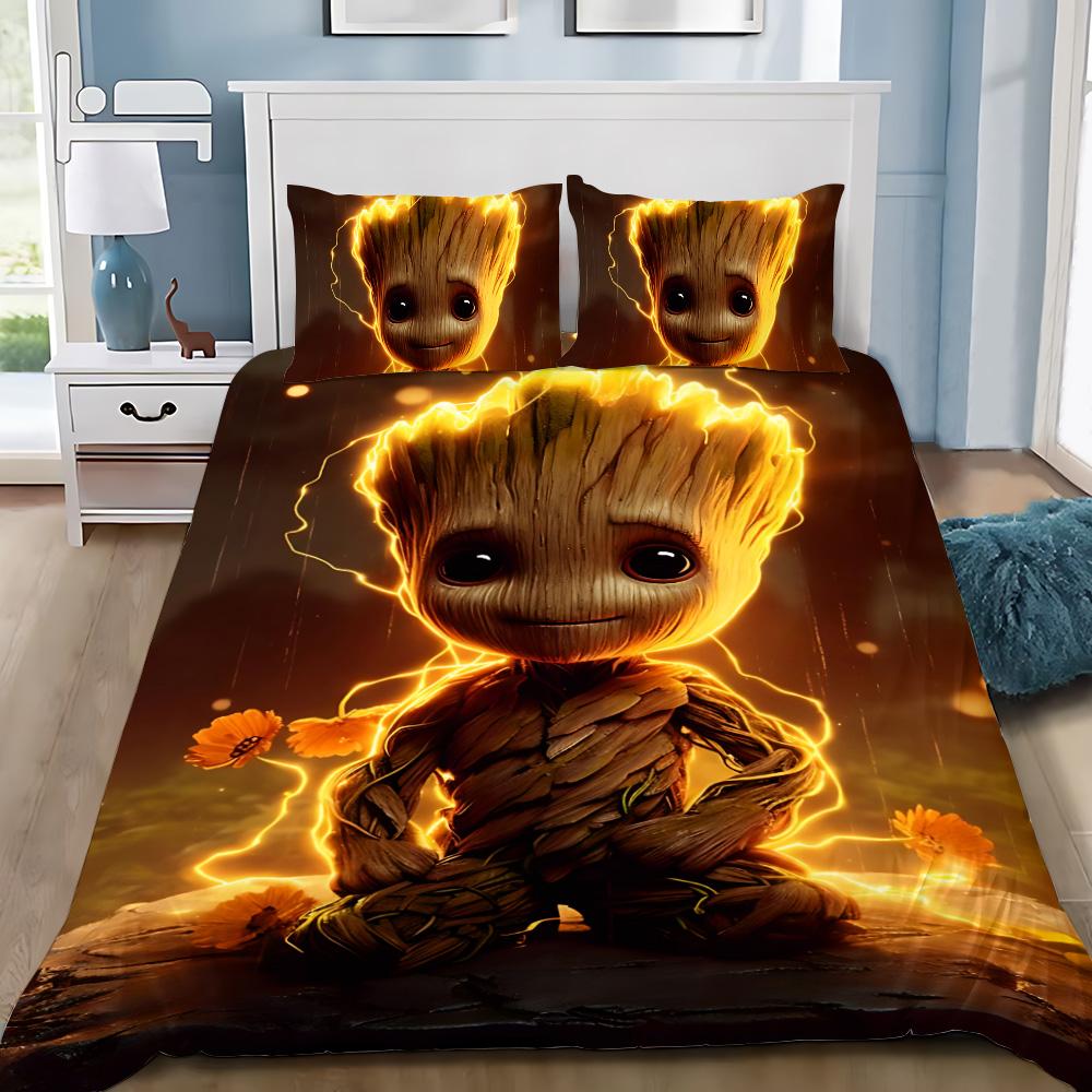 Cute Groot Duvet Cover Pillowcase 2/3pcs Bedding Set Adult Boy Girl Bedroom Decoration Children Gift Single Double Large Size