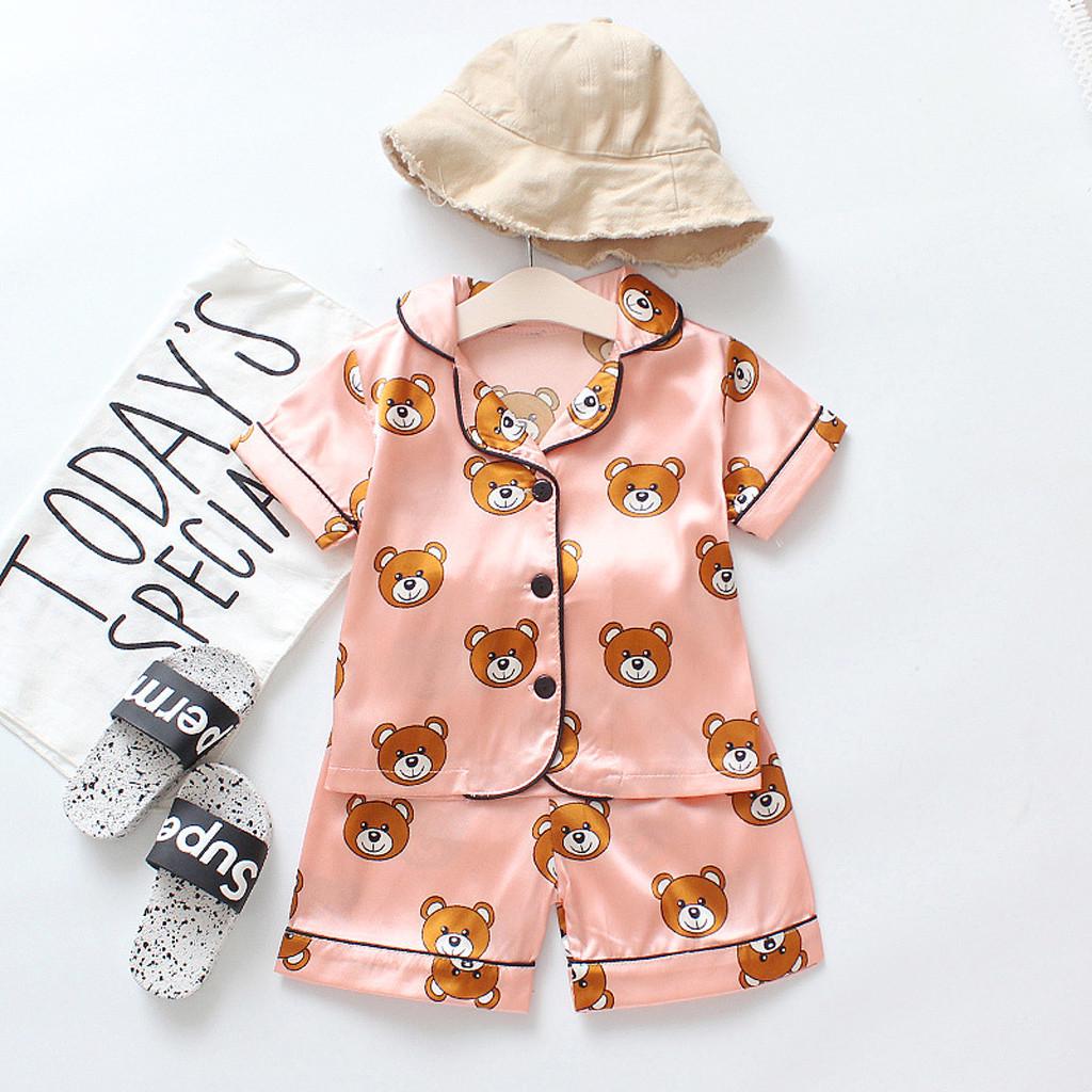 Toddler Kids Baby Boys Girl Cartoon Pajamas Sleepwear T shirt Shorts Clothes Set
