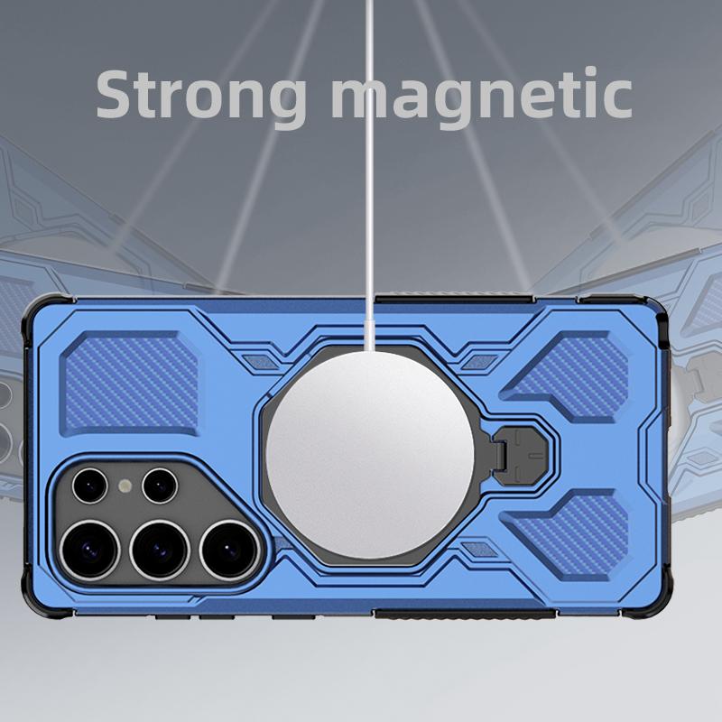 KEYSION Shockproof Magnetic Case for Samsung S25 Ultra 5G S25+Plus Upright Live Metal Ring Stand Phone Cover for Galaxy S25 Edge