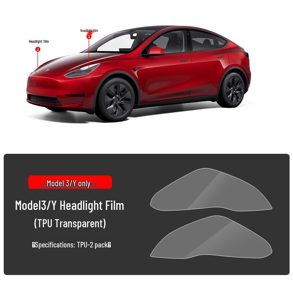 Tesla Model 3/Y TPU Anti-Mud Smoked Film: Headlight, Taillight, Center Pillar, Door Handle Protection.
