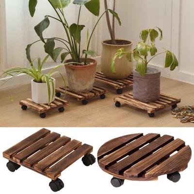 Wooden Plant Stand with Wheels 40 Kg Load Capacity Rolling Plant Caddy Multipurpose Flowerpot Stand with 360° Lockable Casters