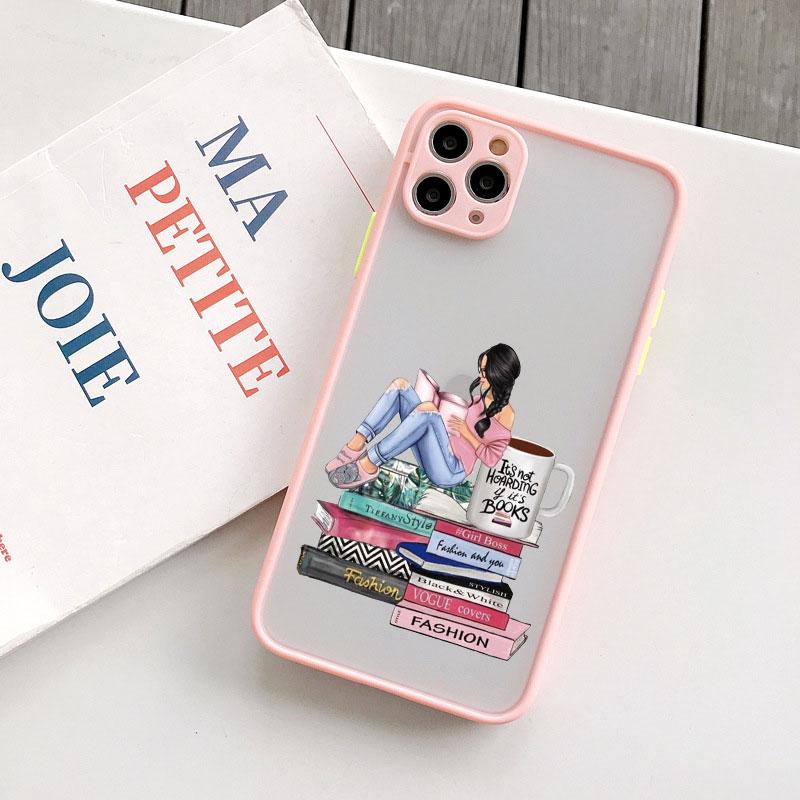 Read Book And Coffee Girl Phone Case Cute Cover for Iphone 7 8 14 Plus SE2 15 13 14 12 11 Pro Max Mini X XS XR Shockproof Cover