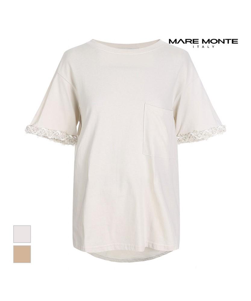MAREMONTE Contrast Cuff Short Sleeve T-Shirt_M215Mts23D0